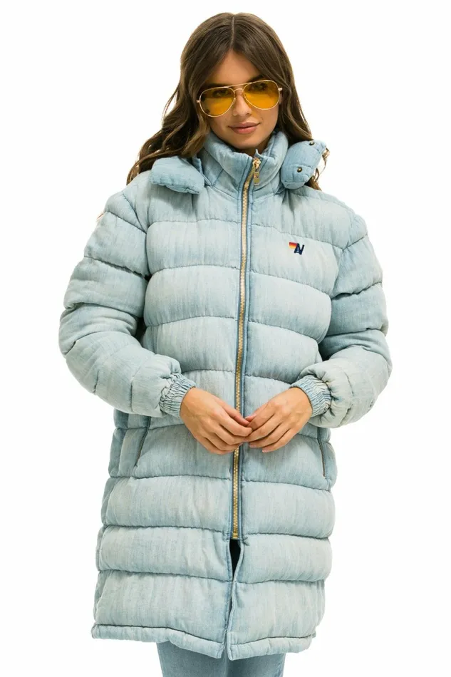 Women DENIM PUFFER LONG TREKKER JACKET 8211 SUPER LIGHT Aviator Nation