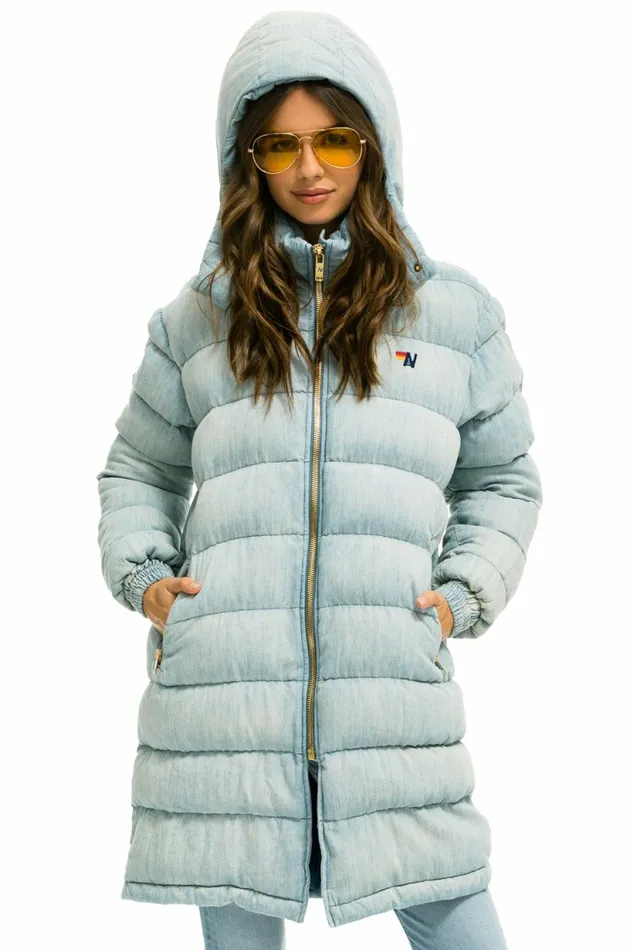 Women DENIM PUFFER LONG TREKKER JACKET 8211 SUPER LIGHT Aviator Nation Women DENIM PUFFER LONG TREKKER JACKET 8211 SUPER LIGHT Aviator Nation