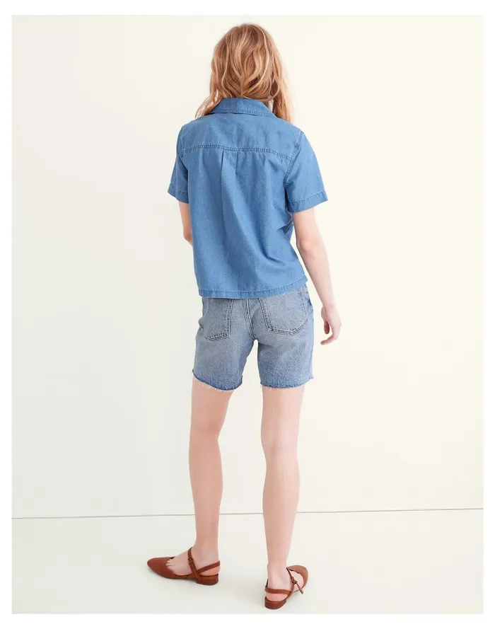 Women Denim Short Sleeve Popover Shirt Reyner Wash Madewell Tops and Shirts Women Denim Short Sleeve Popover Shirt Reyner Wash Madewell Tops and Shirts