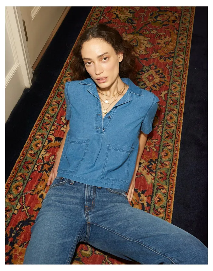 Women Denim Short Sleeve Popover Shirt Reyner Wash Madewell Tops and Shirts Women Denim Short Sleeve Popover Shirt Reyner Wash Madewell Tops and Shirts