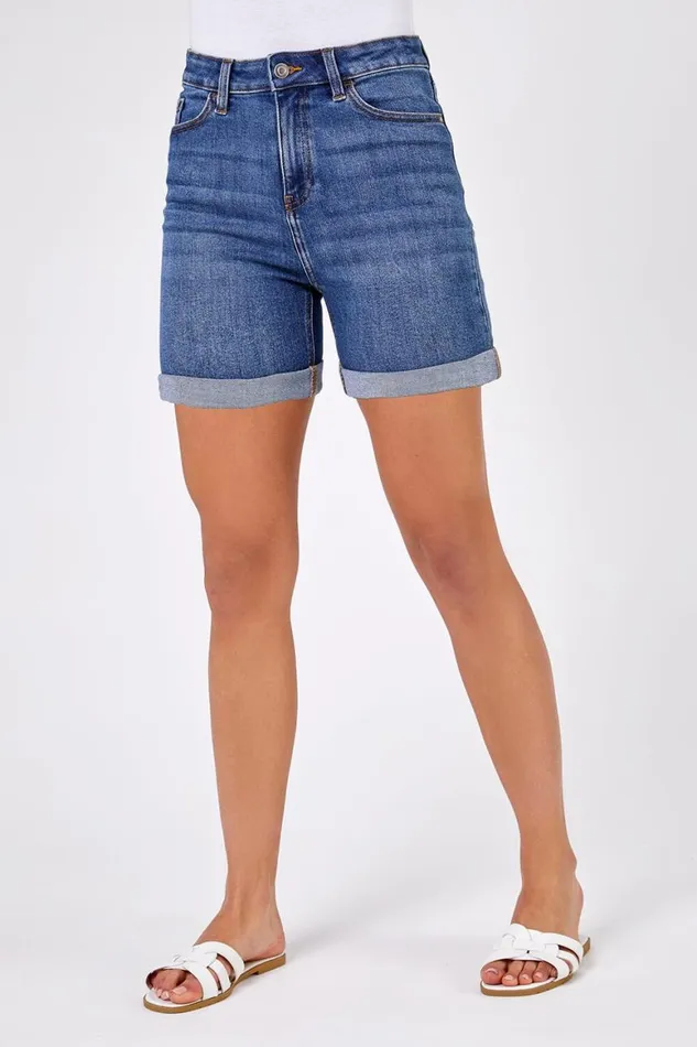 Women Denim Stretch Denim Mom Shorts Roman Coords