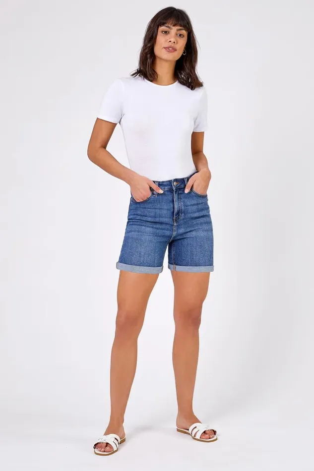 Women Denim Stretch Denim Mom Shorts Roman Coords