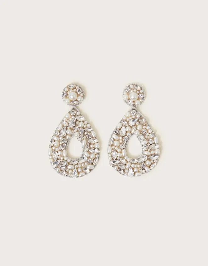 Women Diamante Statement Earrings Silver Monsoon Jewellery and Hair
