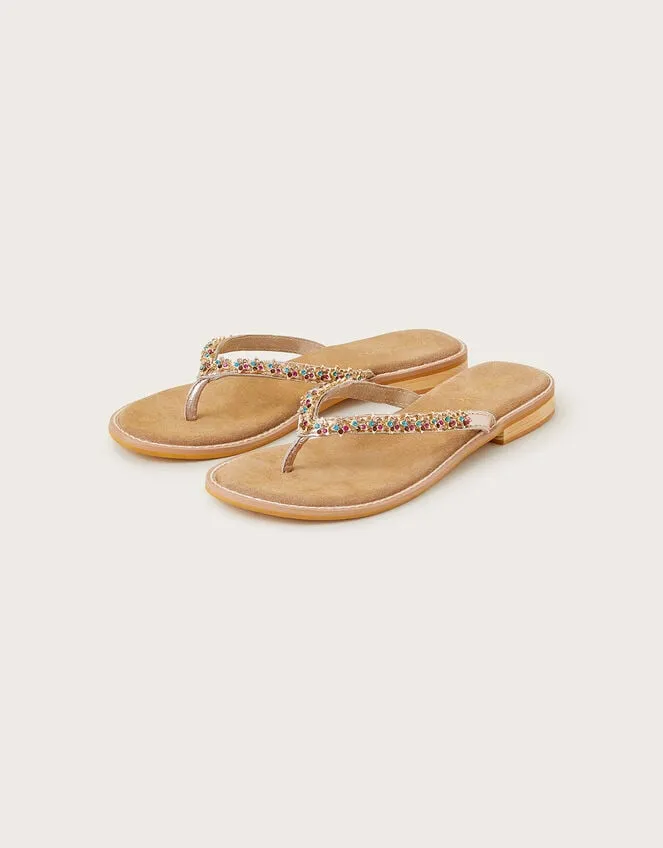 Women Diamante Suede Flip Flops Multi Monsoon Flats