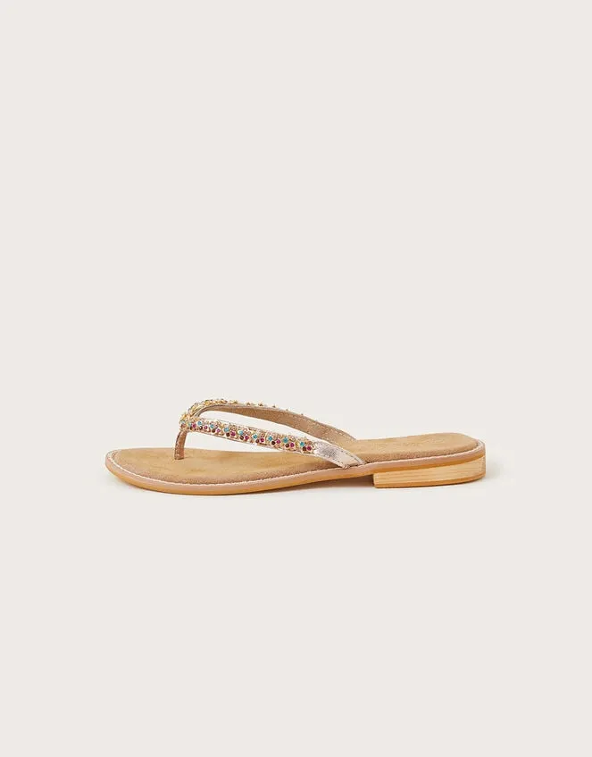 Women Diamante Suede Flip Flops Multi Monsoon Flats