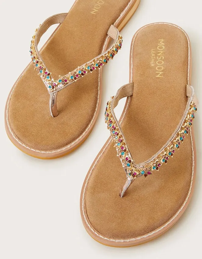 Women Diamante Suede Flip Flops Multi Monsoon Flats