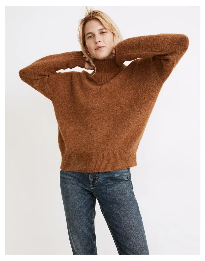 Women Dillon Mockneck Pullover Sweater Heather Cumin Madewell Sweaters