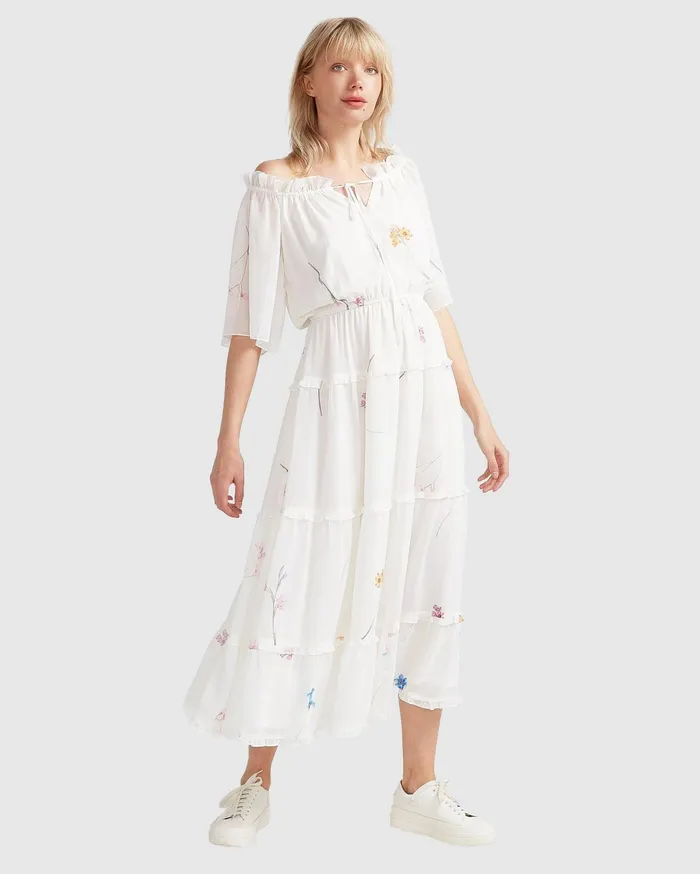 Women Dresses Belle and Bloom La Femme Tiered Maxi Dress 8211 White