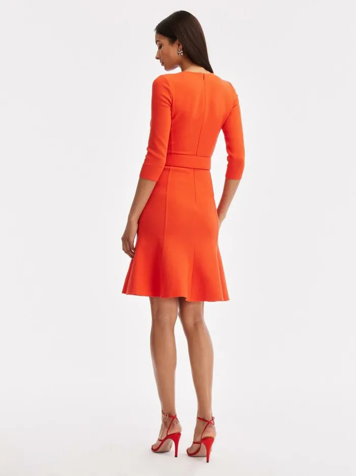 Women Dresses Oscar De La Renta 34 Sleeve Belted Midi Dress Vermilion Women Dresses Oscar De La Renta 34 Sleeve Belted Midi Dress Vermilion