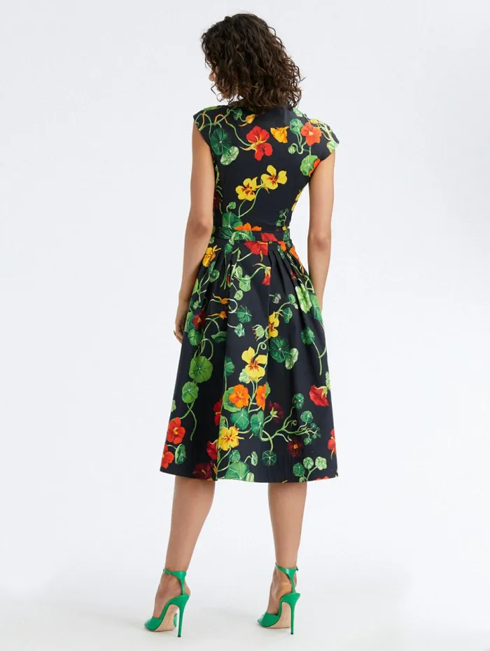 Women Dresses Oscar De La Renta Cap Sleeve Nasturtium Cotton Poplin Dress Navy Multi Women Dresses Oscar De La Renta Cap Sleeve Nasturtium Cotton Poplin Dress Navy Multi