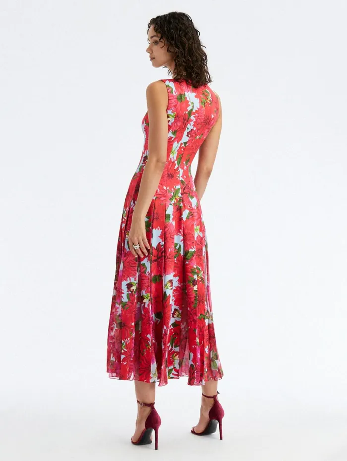 Women Dresses Oscar De La Renta Dahlia Crepe and Chiffon Inset Dress Fuchsiablue Women Dresses Oscar De La Renta Dahlia Crepe and Chiffon Inset Dress Fuchsiablue