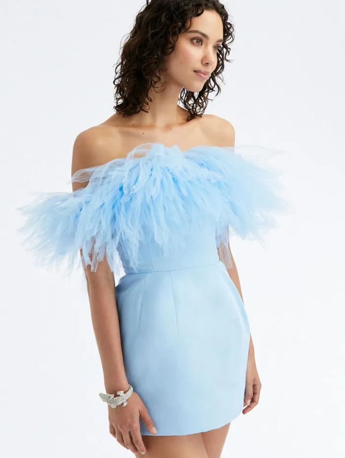 Women Dresses Oscar De La Renta Off Shoulder Tulle Moire Faille Dress Baby Blue Women Dresses Oscar De La Renta Off Shoulder Tulle Moire Faille Dress Baby Blue