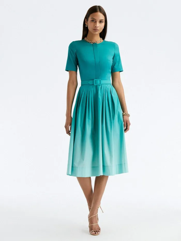Women Dresses Oscar De La Renta Ombr Cotton Poplin Dress Jade