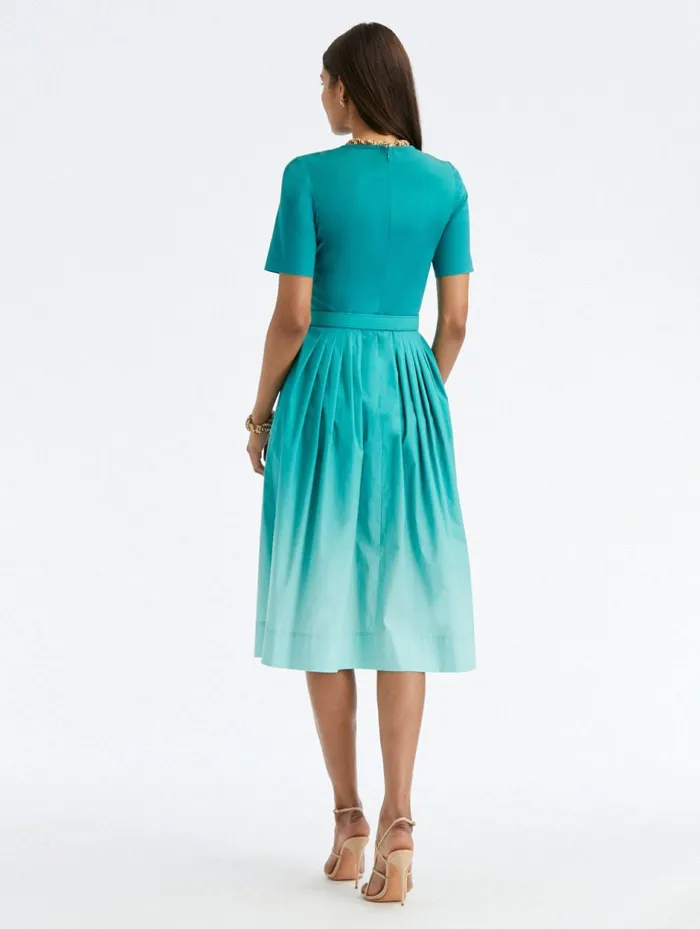 Women Dresses Oscar De La Renta Ombr Cotton Poplin Dress Jade Women Dresses Oscar De La Renta Ombr Cotton Poplin Dress Jade