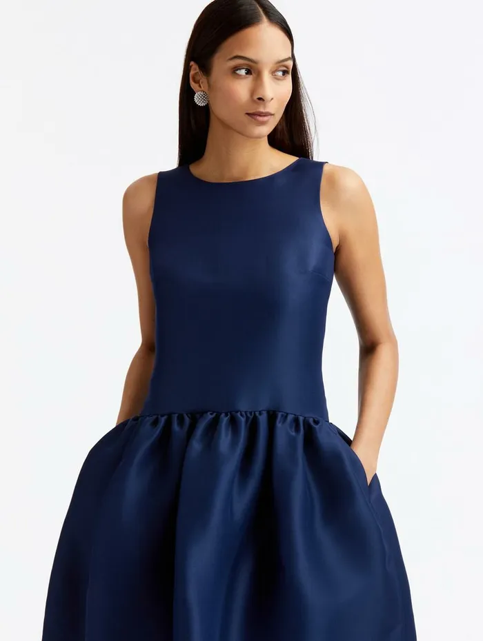 Women Dresses Oscar De La Renta Silk Drop Waist Cocktail Dress Navy Women Dresses Oscar De La Renta Silk Drop Waist Cocktail Dress Navy
