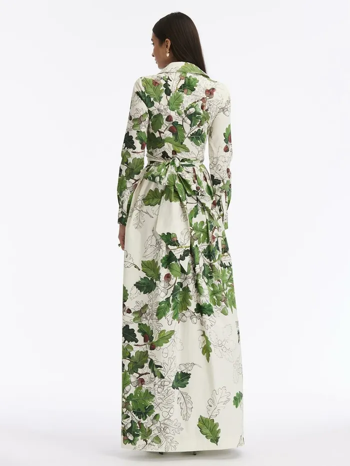 Women Dresses Oscar De La Renta Sketched Acorn Cotton Poplin Maxi Dress Greenecru Women Dresses Oscar De La Renta Sketched Acorn Cotton Poplin Maxi Dress Greenecru