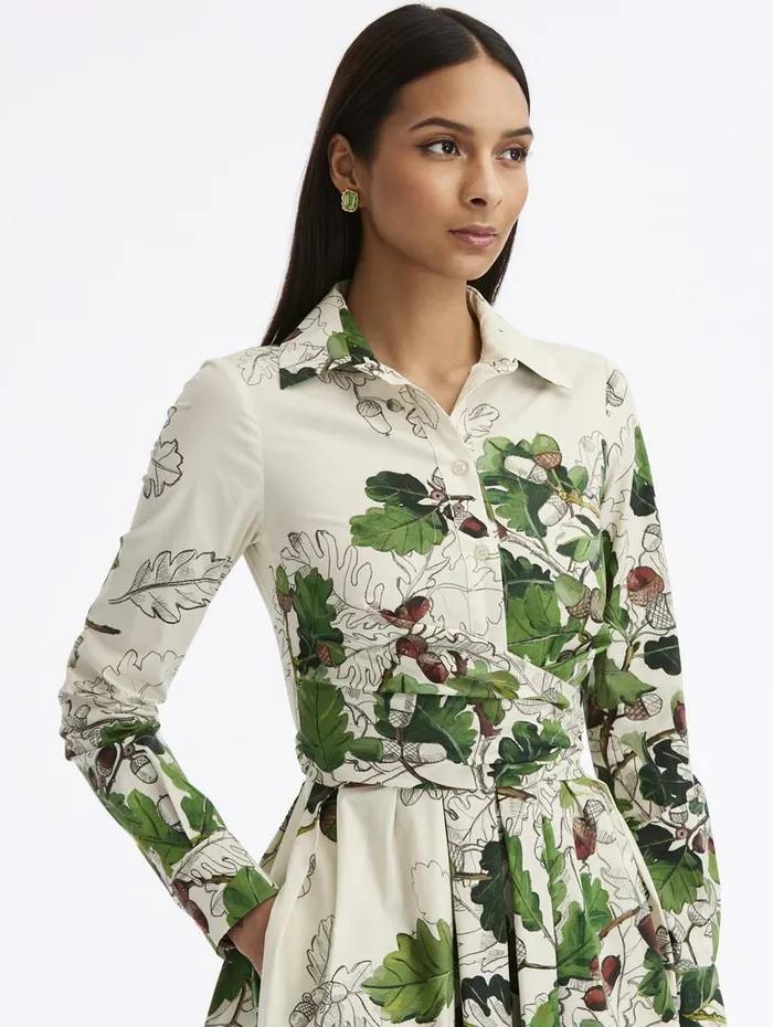 Women Dresses Oscar De La Renta Sketched Acorn Cotton Poplin Maxi Dress Greenecru Women Dresses Oscar De La Renta Sketched Acorn Cotton Poplin Maxi Dress Greenecru