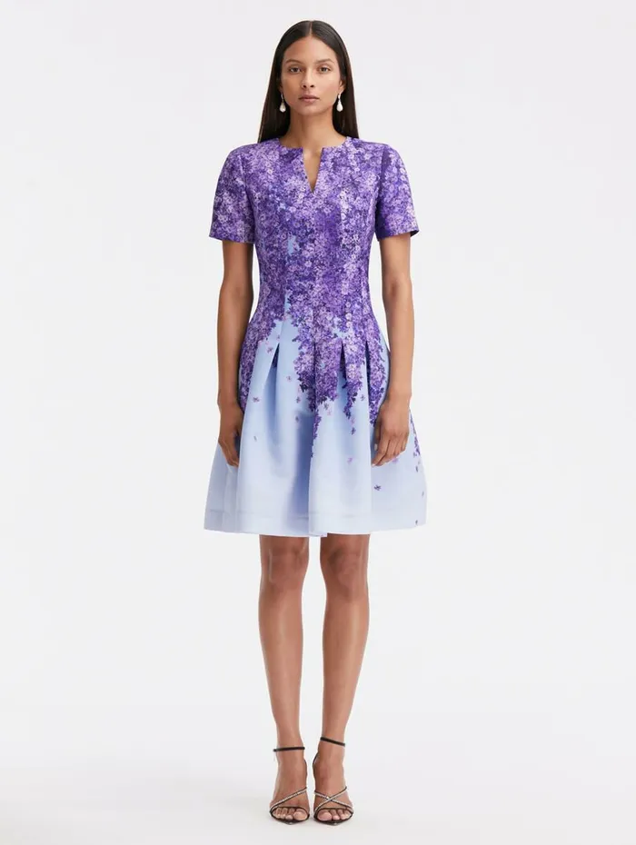 Women Dresses Oscar De La Renta Split Neck Degrad Lilac Faille Dress Lilacblue