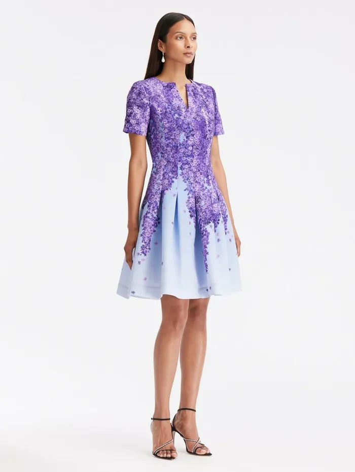 Women Dresses Oscar De La Renta Split Neck Degrad Lilac Faille Dress Lilacblue Women Dresses Oscar De La Renta Split Neck Degrad Lilac Faille Dress Lilacblue