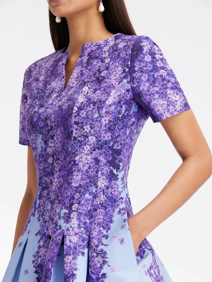 Women Dresses Oscar De La Renta Split Neck Degrad Lilac Faille Dress Lilacblue Women Dresses Oscar De La Renta Split Neck Degrad Lilac Faille Dress Lilacblue