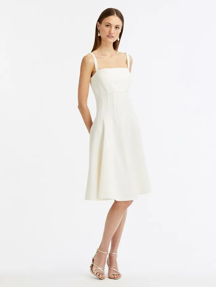 Women Dresses Oscar De La Renta Square Neck Seam Detail Dress Ivory