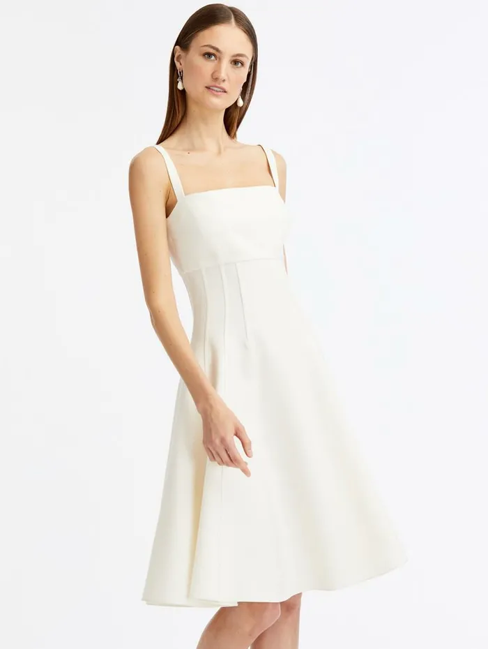 Women Dresses Oscar De La Renta Square Neck Seam Detail Dress Ivory Women Dresses Oscar De La Renta Square Neck Seam Detail Dress Ivory