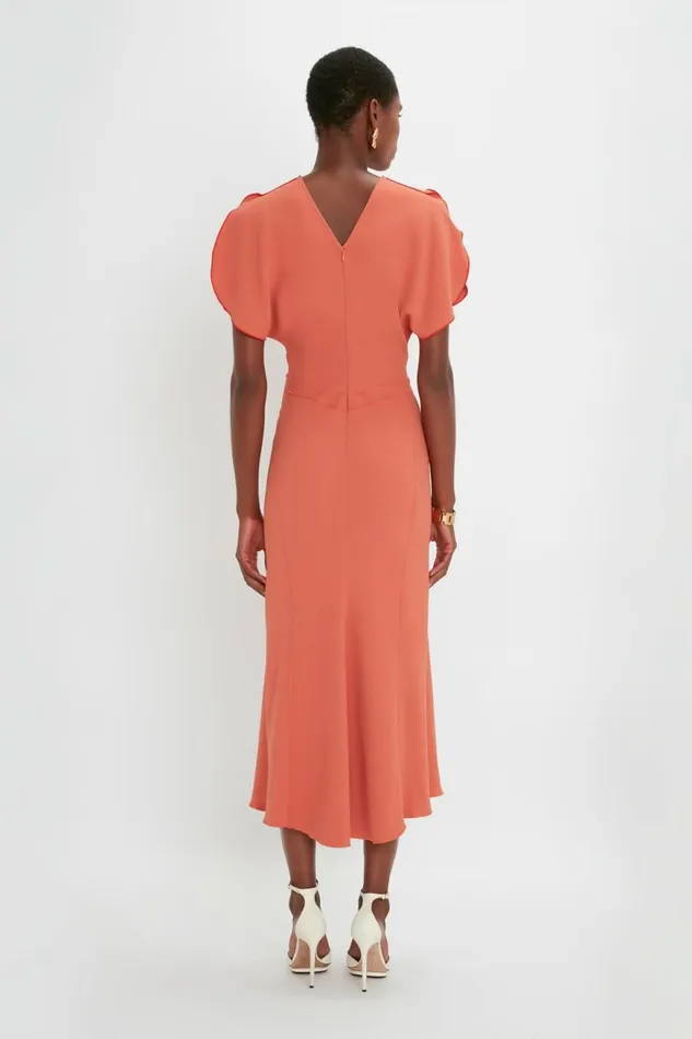 Women Dresses Victoria Beckham Gathered Waist Midi Dress In Papaya