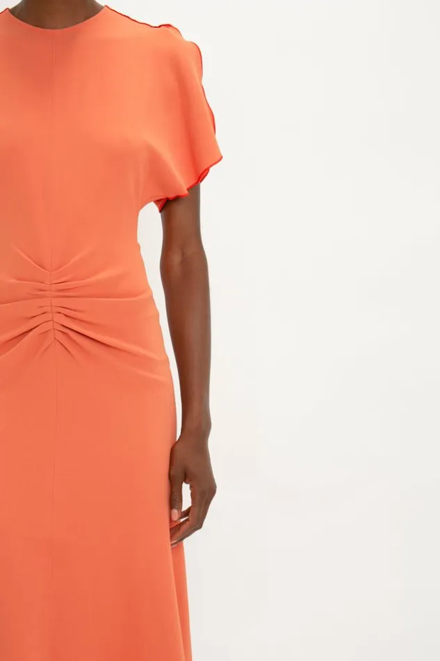 Women Dresses Victoria Beckham Gathered Waist Midi Dress In Papaya