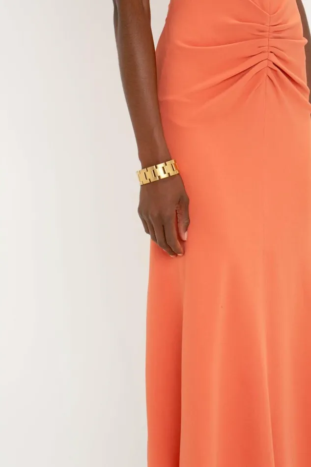 Women Dresses Victoria Beckham Gathered Waist Midi Dress In Papaya