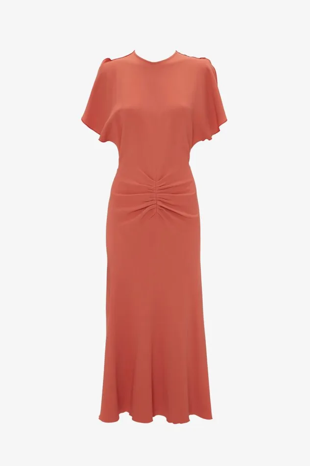 Women Dresses Victoria Beckham Gathered Waist Midi Dress In Papaya