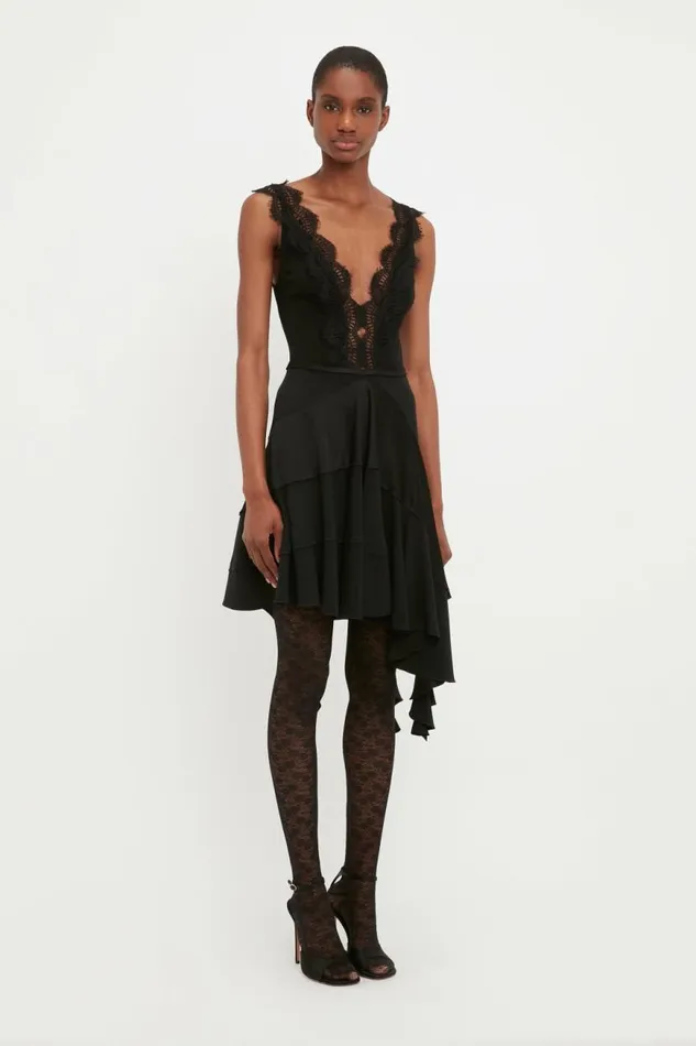 Women Dresses Victoria Beckham Lace Detail Ruffle Mini Dress In Black