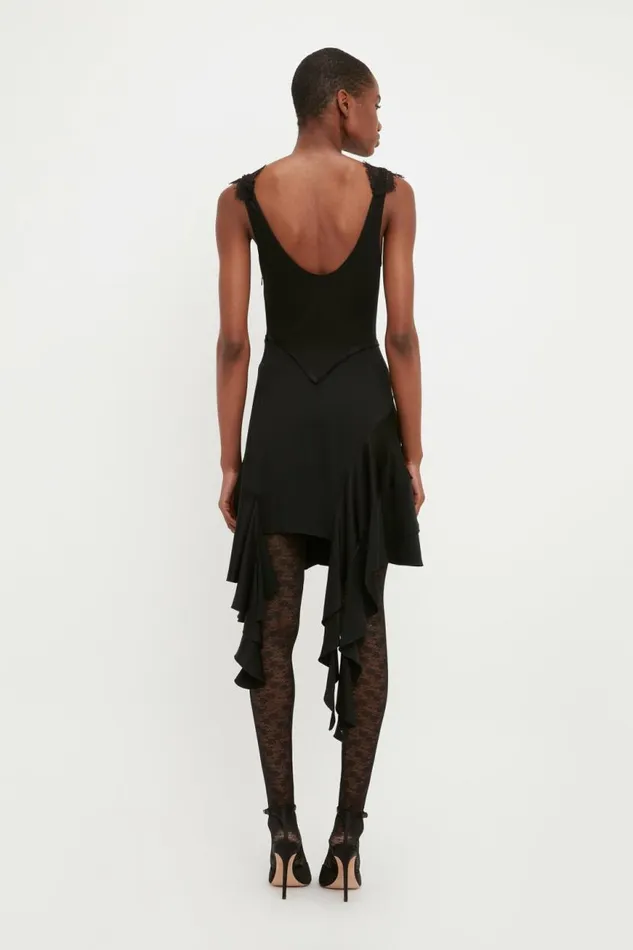 Women Dresses Victoria Beckham Lace Detail Ruffle Mini Dress In Black