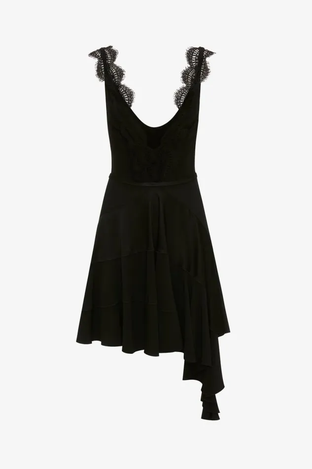 Women Dresses Victoria Beckham Lace Detail Ruffle Mini Dress In Black