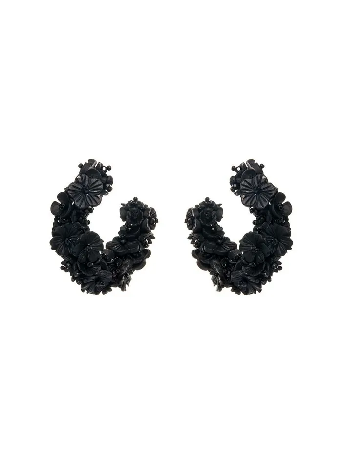 Women Earrings Oscar De La Renta Baby Flower Hoop Earrings Black