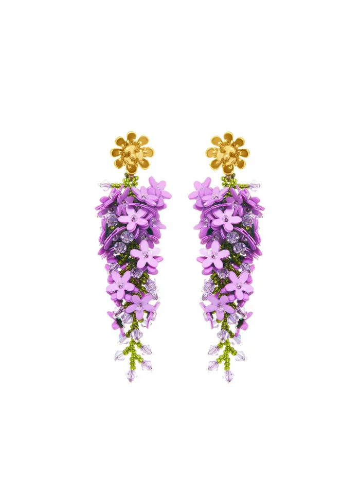 Women Earrings Oscar De La Renta Cascading Flower Earrings Lilac