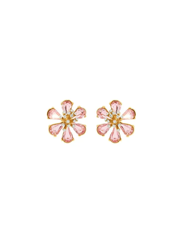 Women Earrings Oscar De La Renta Crystal Flower Button Earrings Rose Multi