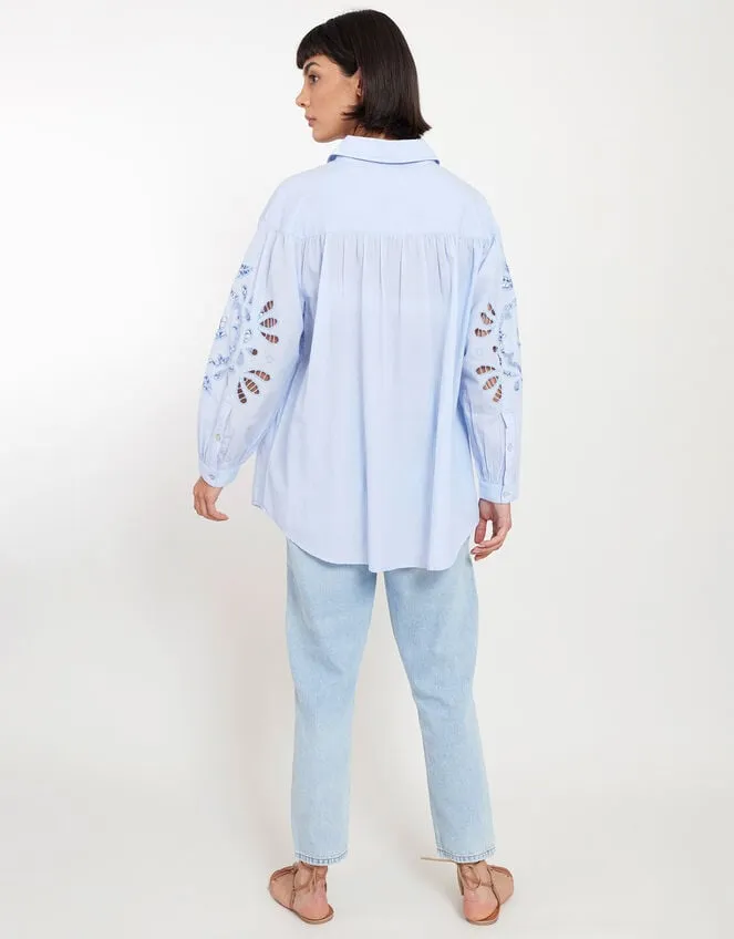 Women East Cutwork Oversized Shirt Blue Monsoon Tops and Blouses