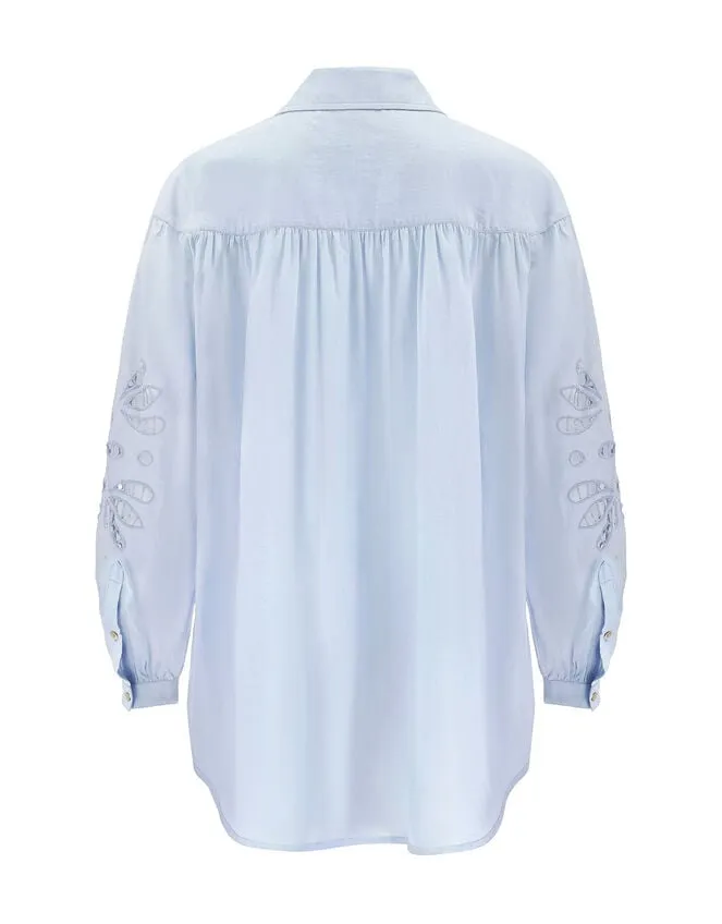 Women East Cutwork Oversized Shirt Blue Monsoon Tops and Blouses