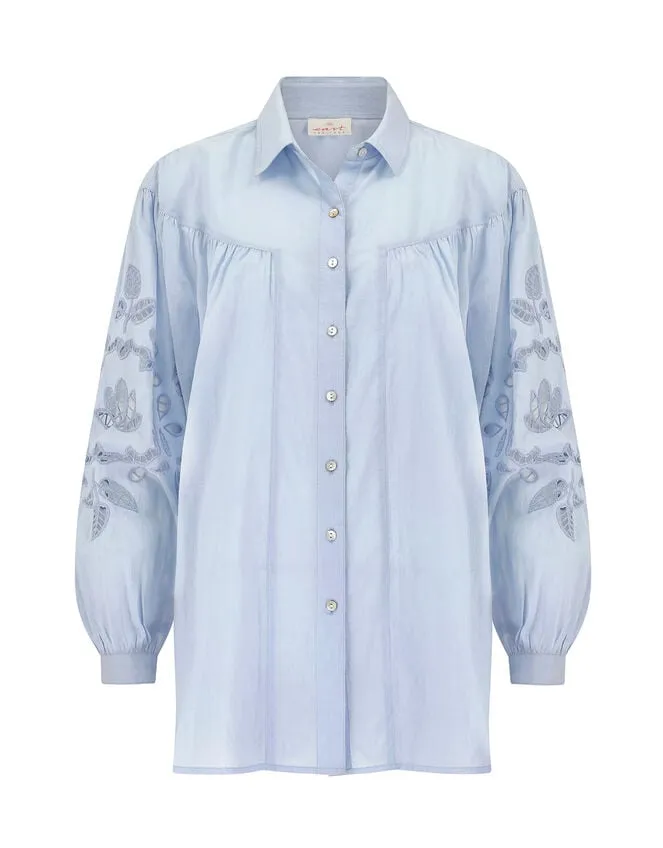 Women East Cutwork Oversized Shirt Blue Monsoon Tops and Blouses