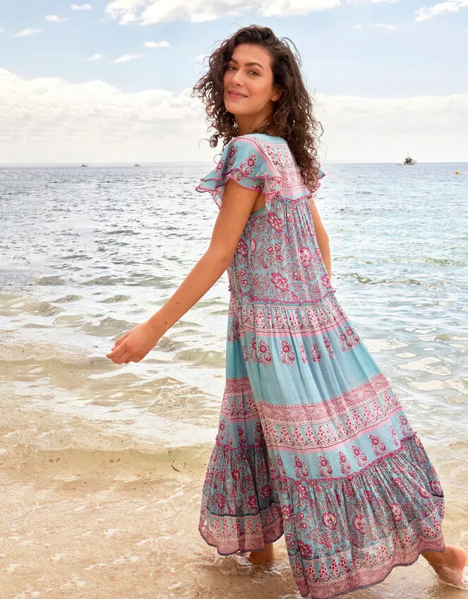 Women East Print Frill Sleeve Dress Blue Monsoon Dresses