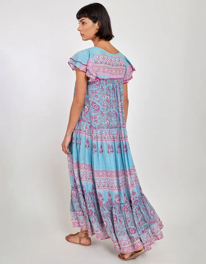 Women East Print Frill Sleeve Dress Blue Monsoon Dresses