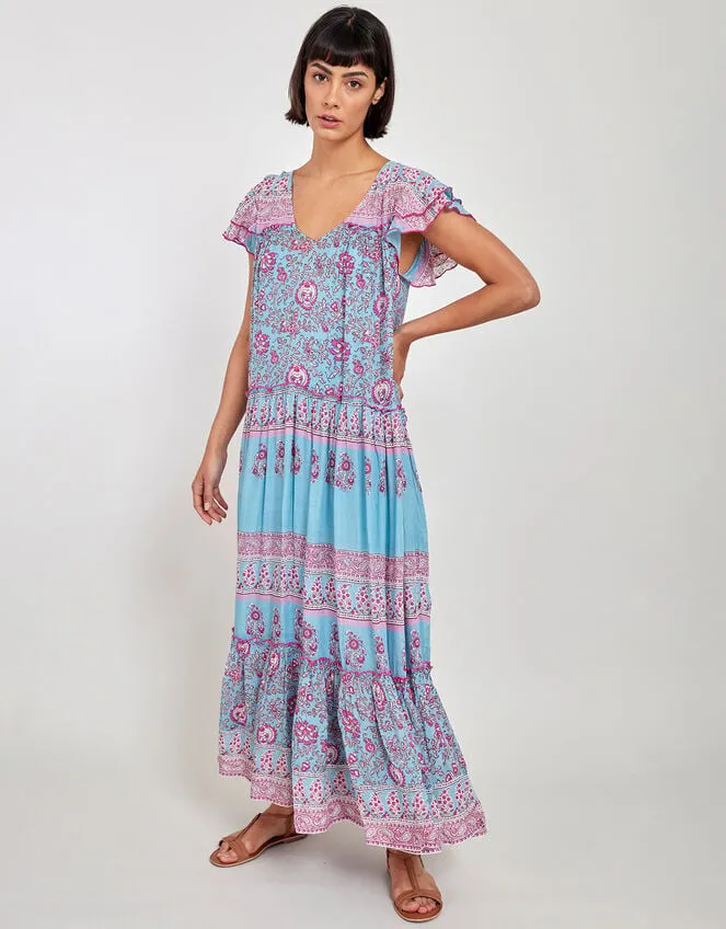 Women East Print Frill Sleeve Dress Blue Monsoon Dresses