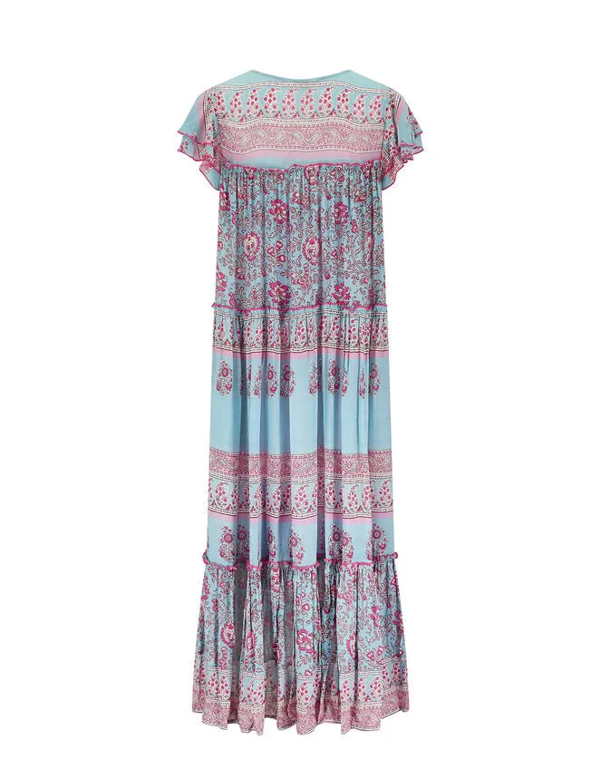Women East Print Frill Sleeve Dress Blue Monsoon Dresses
