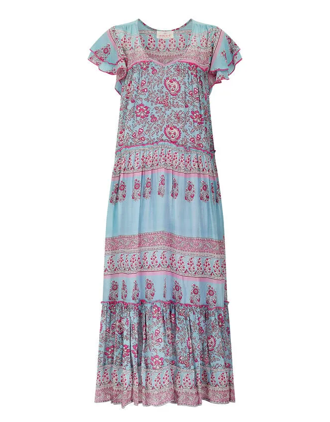 Women East Print Frill Sleeve Dress Blue Monsoon Dresses