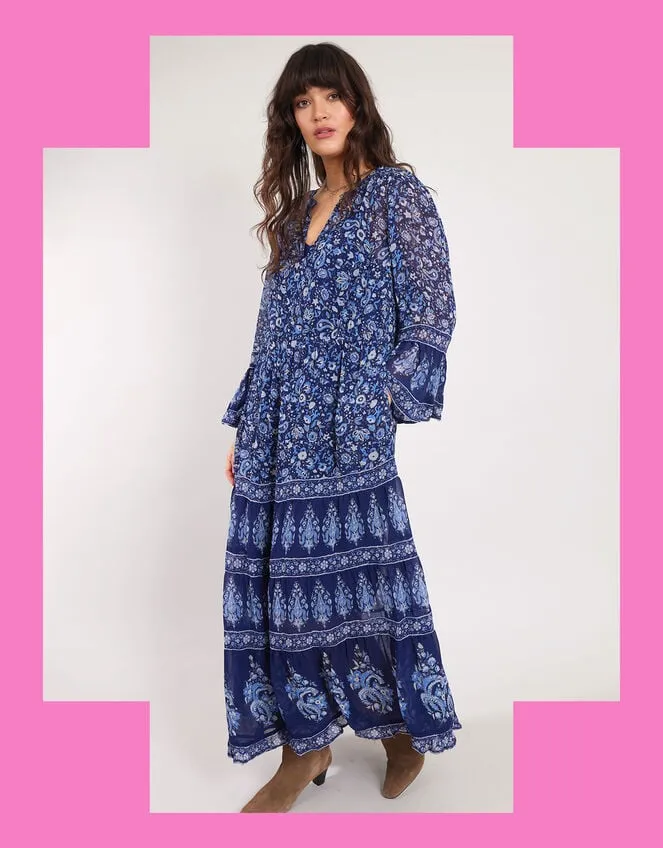 Women East Print Tiered Maxi Dress Blue Monsoon Dresses