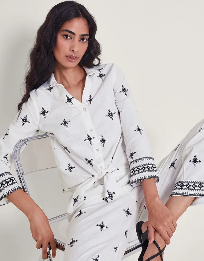 Women Eleanor Embroidered Tie Shirt Ivory Monsoon Tops and Blouses