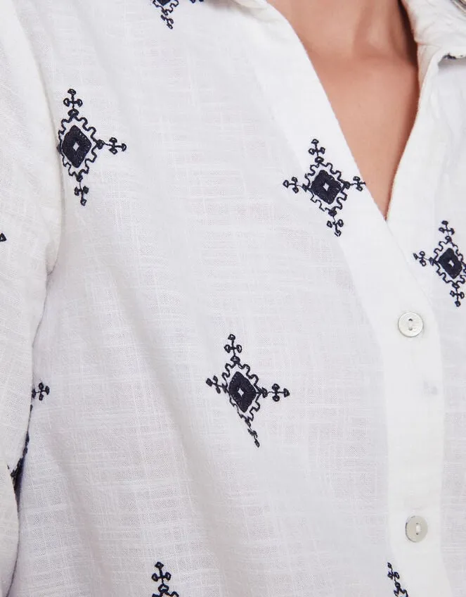 Women Eleanor Embroidered Tie Shirt Ivory Monsoon Tops and Blouses