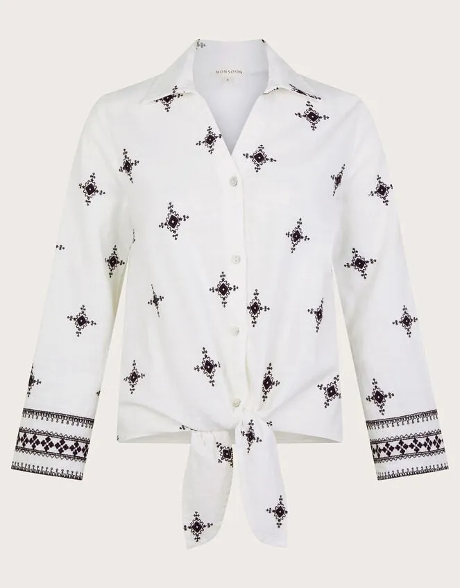 Women Eleanor Embroidered Tie Shirt Ivory Monsoon Tops and Blouses