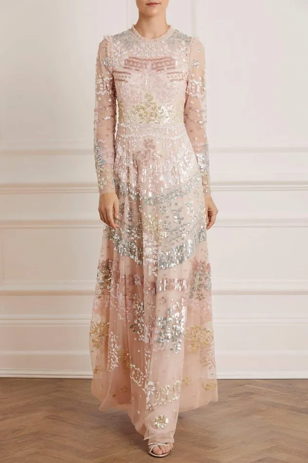 Women Embellished Dresses Needle and Thread Angeline Sequin Gown Pink