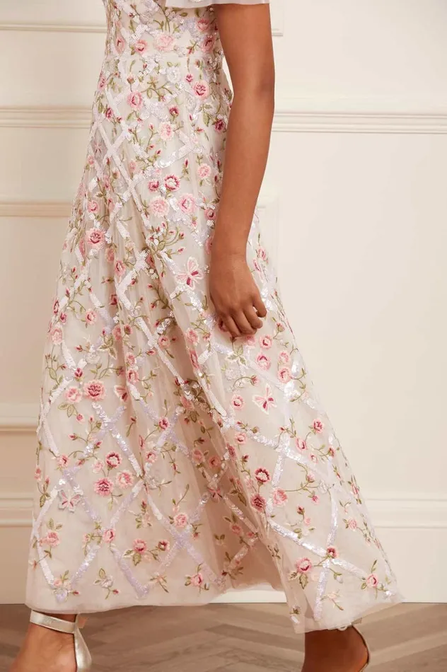 Women Embellished Dresses Needle and Thread Athena Rose Ankle Gown Champagne Women Embellished Dresses Needle and Thread Athena Rose Ankle Gown Champagne